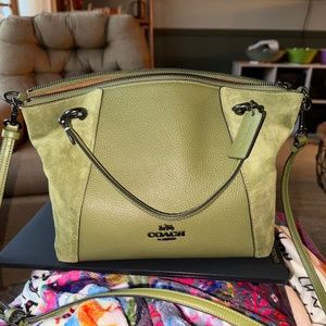 COACH Women's Kacey Satchel (Pebble Leather - Suede - Olive Green)
